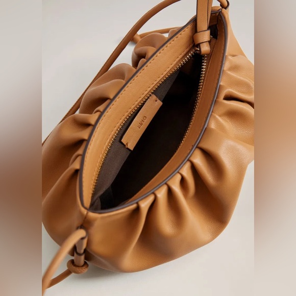 Mango Pleated Volume Tan Ruched Crossbody Bag - Picture 2 of 9